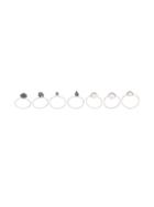 E.m. Crystal And Pearl Set Of Three Rings - Metallic