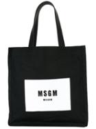 Msgm Logo Print Tote Bag, Women's, Black, Cotton/linen/flax/leather