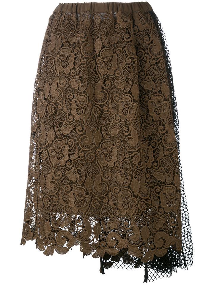No21 - Lace And Netting Skirt - Women - Silk/polyester/acetate - 48, Brown, Silk/polyester/acetate