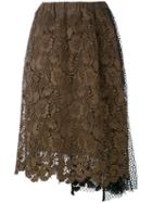 No21 - Lace And Netting Skirt - Women - Silk/polyester/acetate - 48, Brown, Silk/polyester/acetate