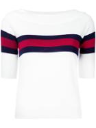 Guild Prime - Striped Half Sleeve Sweater - Women - Cotton/rayon - 36, White, Cotton/rayon