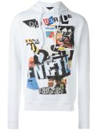 Dsquared2 Newspaper Collage Hoodie, Men's, Size: Small, White, Cotton