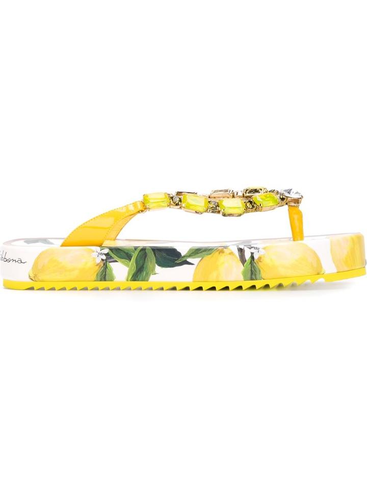 Dolce & Gabbana Embellished Lemon Flip Flops
