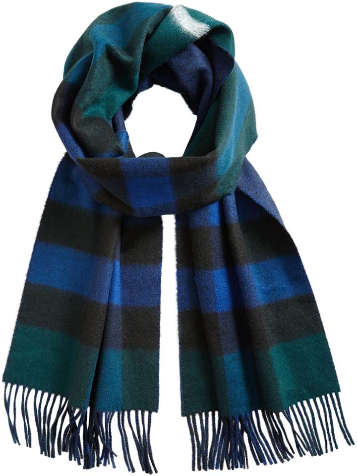 Burberry Cashmere Reversible Check Scarf - Blue