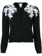 Oscar De La Renta Lace Applique Cardigan, Women's, Size: Large, Black, Merino