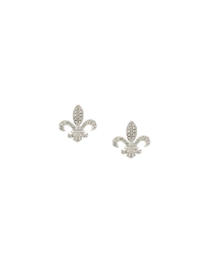 Elise Dray Fleur-de-lys Diamond Stud Earrings, Women's, Metallic