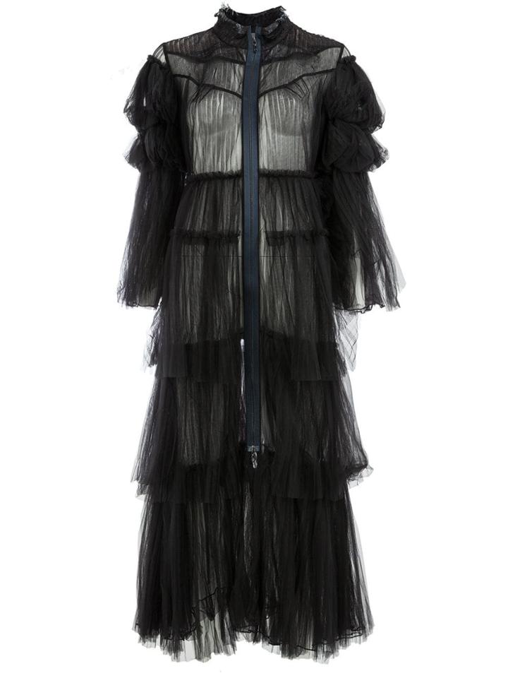 Quetsche Ruflled Sheer Coat - Black