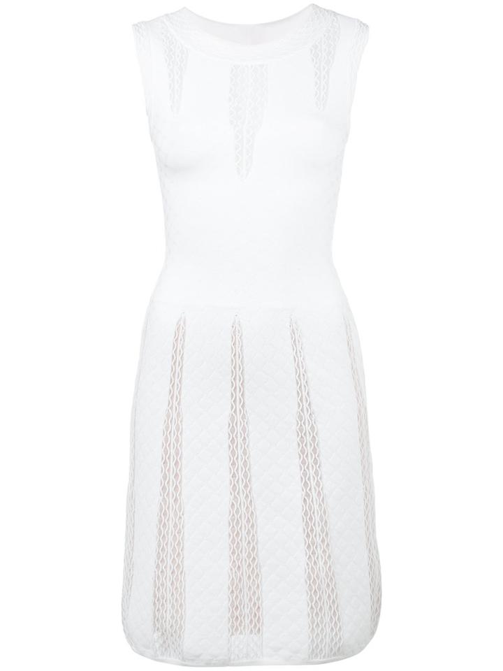 Alaïa Sheer Detail Flared Dress, Women's, Size: 38, White, Polyester/viscose/spandex/elastane