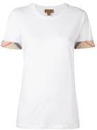 Burberry Plaid Trim Sleeve T-shirt, Women's, Size: Large, White, Cotton/spandex/elastane