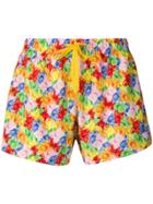 Moschino Bear Print Colour-block Swim Shorts - Yellow