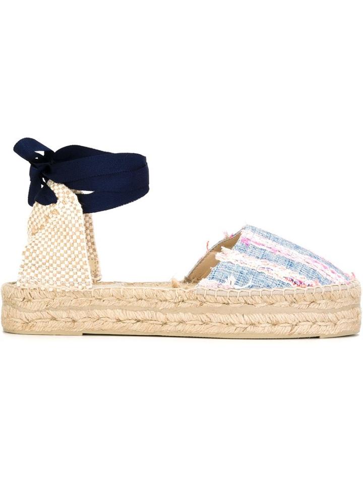 Manebi Ankle Lace Espadrilles, Women's, Size: 40, Blue, Cotton/linen/flax/rubber/leather