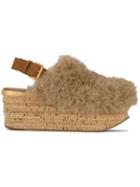 Chloé Brown Camille 75 Shearling Flatform Sandals - Neutrals