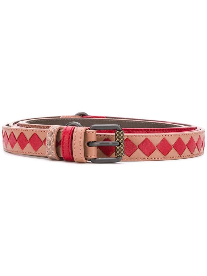 Bottega Veneta Woven Snakeskin Belt - Red