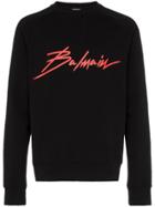 Balmain Crew Neck Logo Cotton Sweatshirt - Black