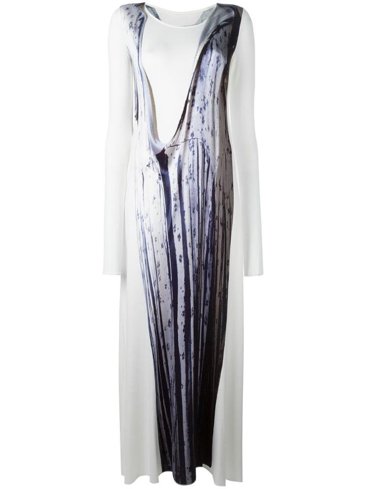 Mm6 Maison Margiela Floral Print Long Dress, Women's, Size: 42, White, Viscose/spandex/elastane