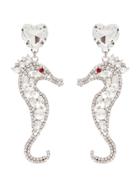 Alessandra Rich Seahorse Crystal Earrings - Silver