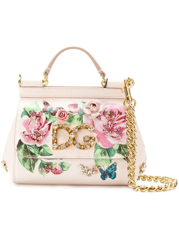 Dolce & Gabbana Small Sicily Rose Print Bag - Nude & Neutrals