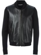 Dolce & Gabbana Leather Panel Jacket, Men's, Size: 50, Black, Calf Leather/cotton/spandex/elastane/polyester