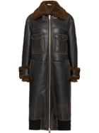 Miu Miu Long Leather Coat - Brown