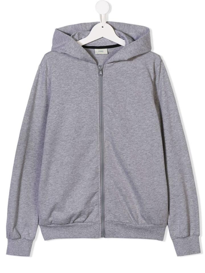 Fendi Kids Teen Full-zipped Logo Hoodie - Grey