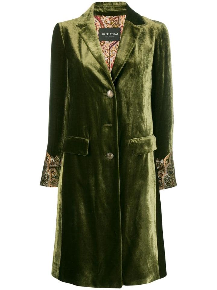 Etro Embroidered Cuff Coat - Green