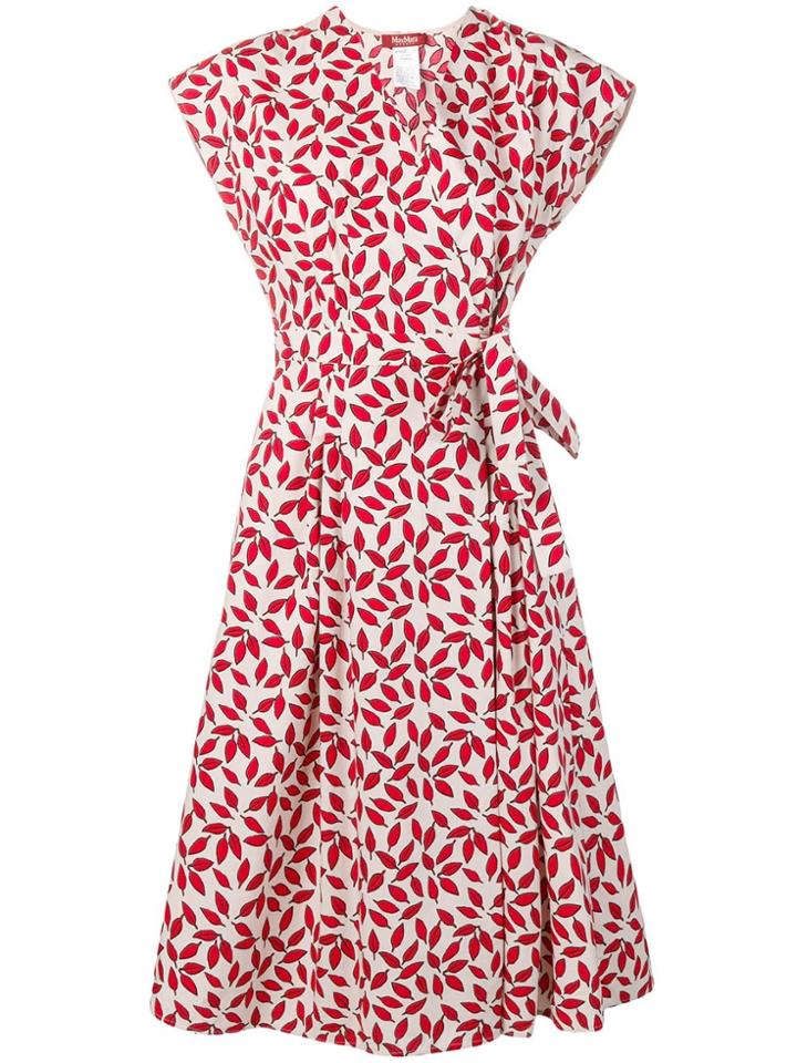 Max Mara Studio Leaf Print Wrap Dress - Neutrals