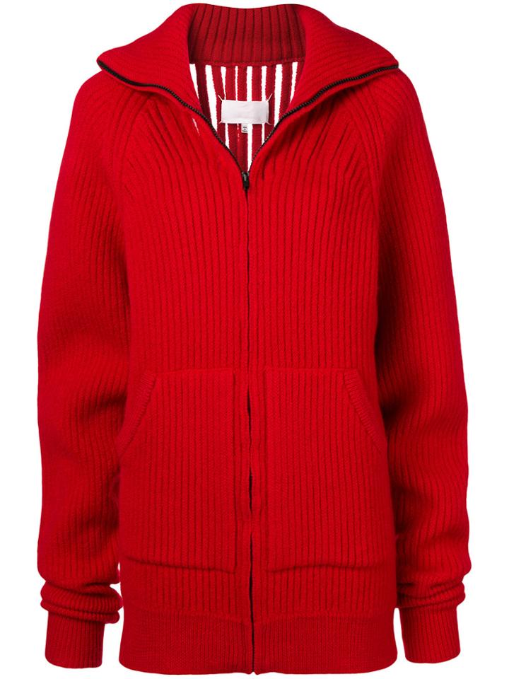 Maison Margiela Ribbed Zipped Cardigan - Red