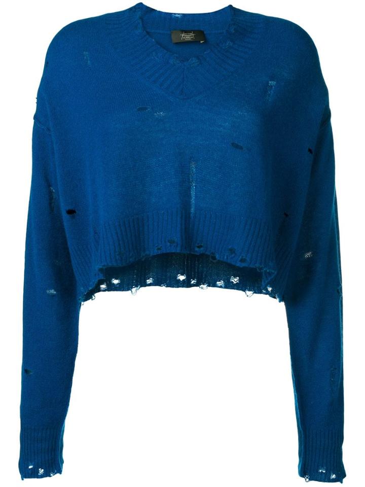 Maison Flaneur Cashmere Distressed Crop Sweater - Blue