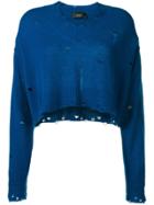 Maison Flaneur Cashmere Distressed Crop Sweater - Blue