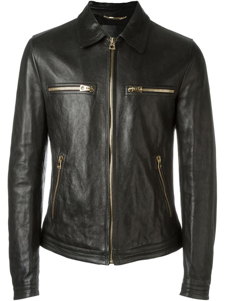 Dolce & Gabbana Stylised Biker Jacket, Men's, Size: 48, Black, Leather/viscose/acetate