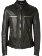 Dolce & Gabbana Stylised Biker Jacket, Men's, Size: 48, Black, Leather/viscose/acetate