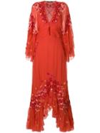 Roberto Cavalli Floral Embroidered Frill Trim Maxi Dress - Yellow &