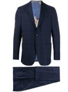 Etro Check Print Fitted Suit - Blue