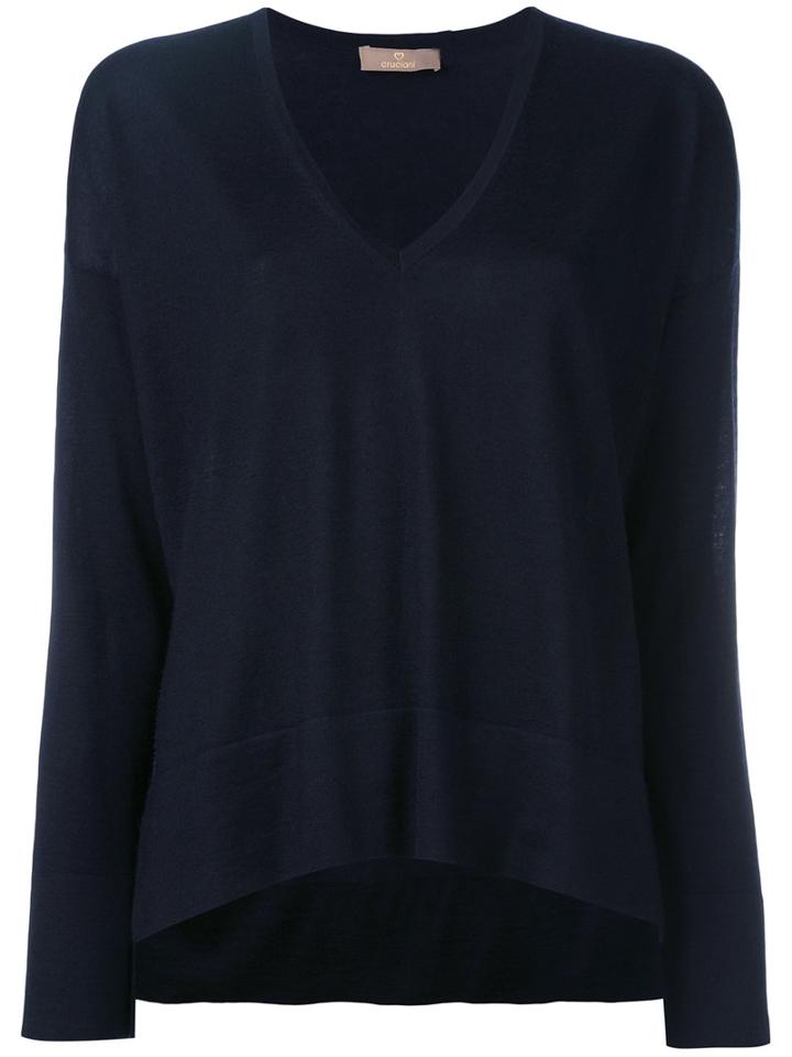 Cruciani - Slit Sides V-neck Jumper - Women - Cashmere/silk - 48, Blue, Cashmere/silk