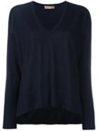 Cruciani - Slit Sides V-neck Jumper - Women - Cashmere/silk - 48, Blue, Cashmere/silk