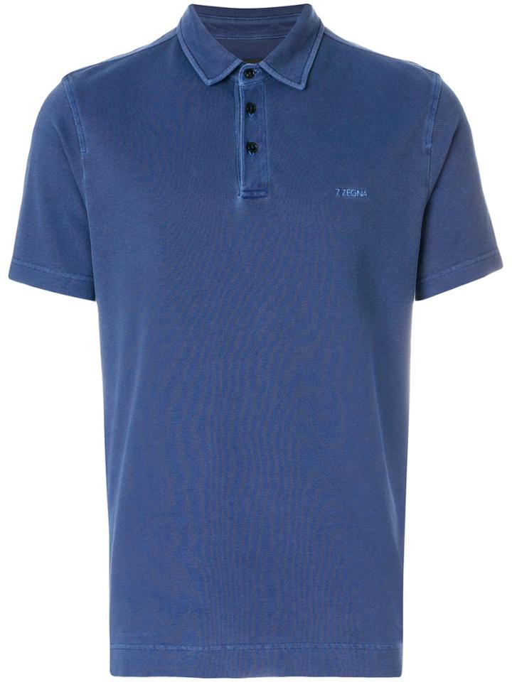 Z Zegna Logo Embroidered Polo Shirt - Blue