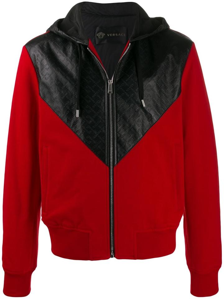 Versace Embossed Panelled Hoodie - Red