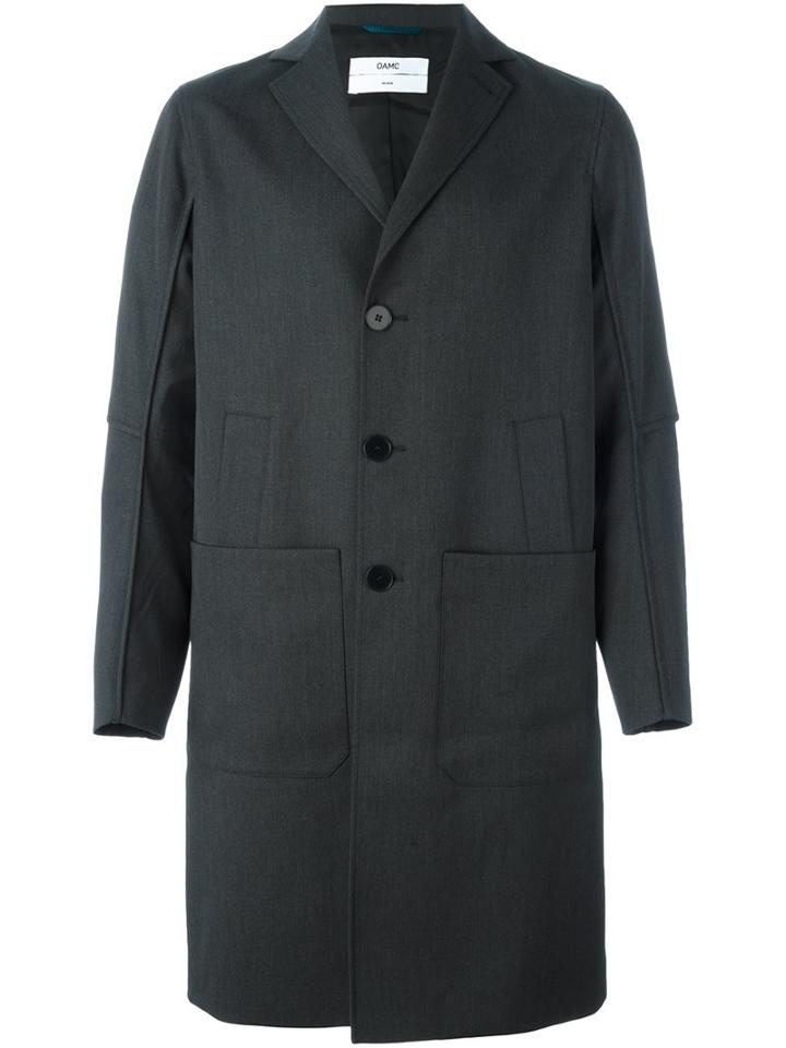 Oamc Single Breasted Coat, Men's, Size: Small, Grey, Cupro/virgin Wool