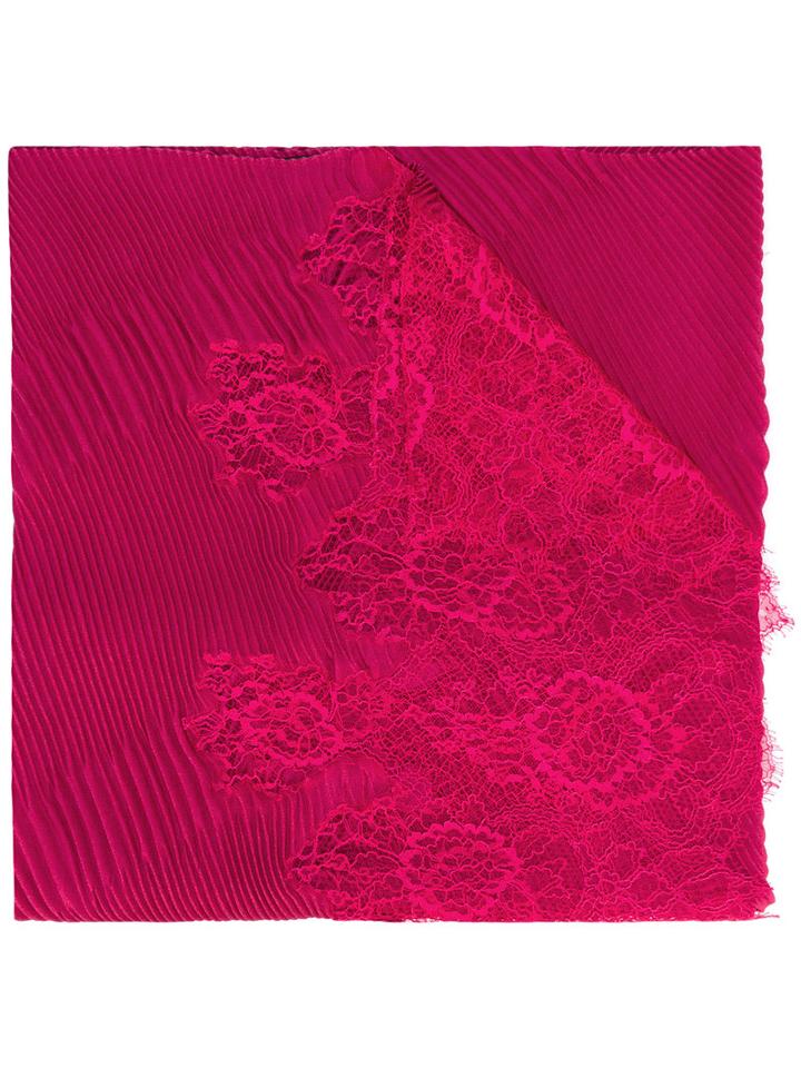 Valentino - Valentino Garavani Pleated And Lace Scarf - Women - Silk/polyamide/modal/wool - One Size, Women's, Pink/purple, Silk/polyamide/modal/wool