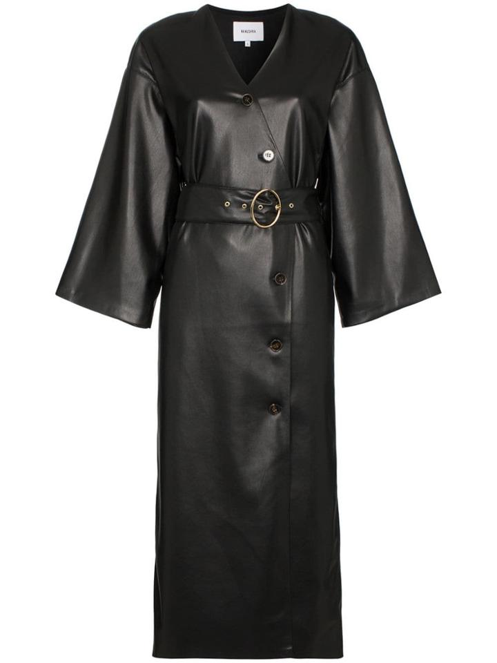Nanushka Iben Belted Kimono Sleeve Vegan Leather Midi Dress - Black