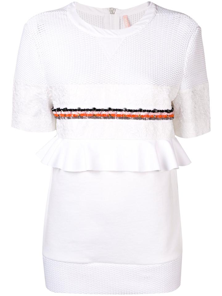 No Ka' Oi Ruffle-trim Embroidered T-shirt - White