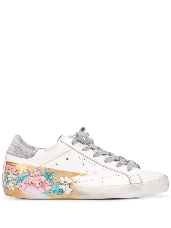 Golden Goose Worn-effect Floral Detail Sneakers - White