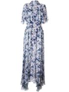 Temperley London Floral Print Neck Tie Gown, Women's, Size: 12, Blue, Silk/spandex/elastane