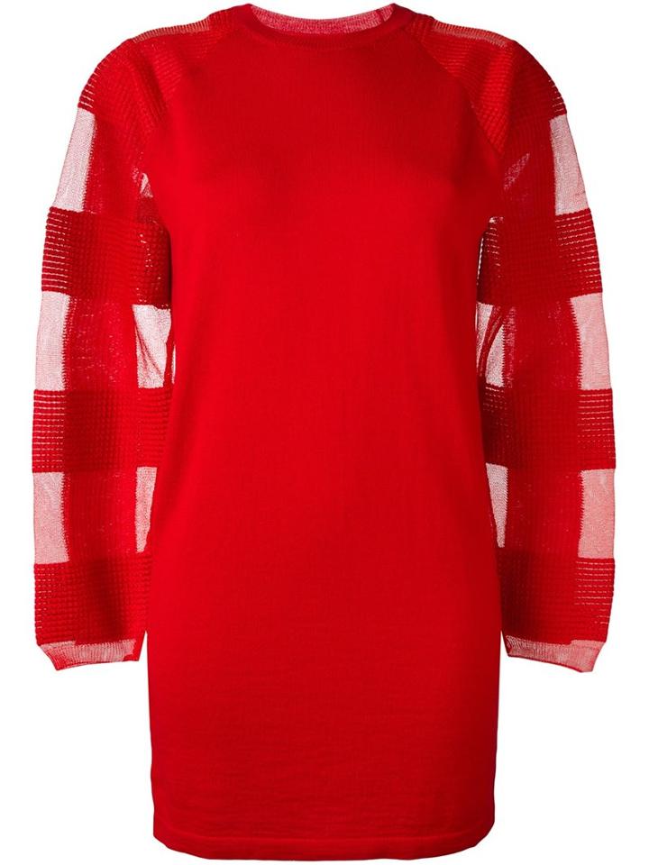 Mm6 Maison Margiela Semi-sheer Sleeve Sweater Dress, Women's, Size: Medium, Red, Acrylic/polyamide/polyester/wool