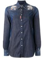 Dsquared2 Embroidered Anchor Western Shirt, Women's, Size: 44, Blue, Cotton/spandex/elastane