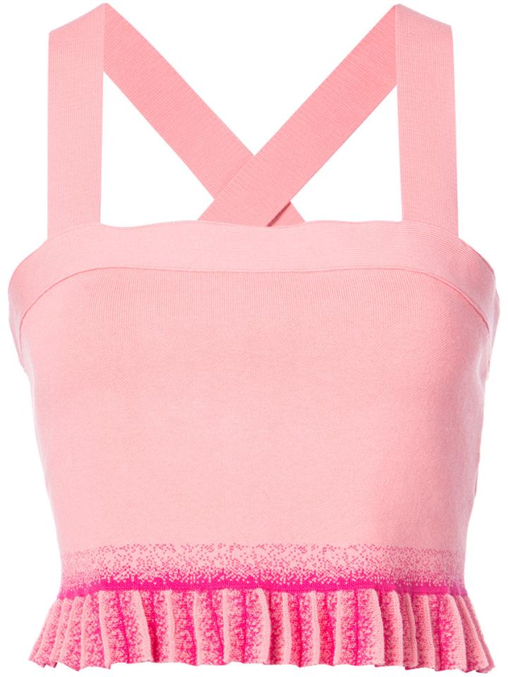 Derek Lam 10 Crosby Knit Crop Top With Pleated Ruffle Hem - Pink &