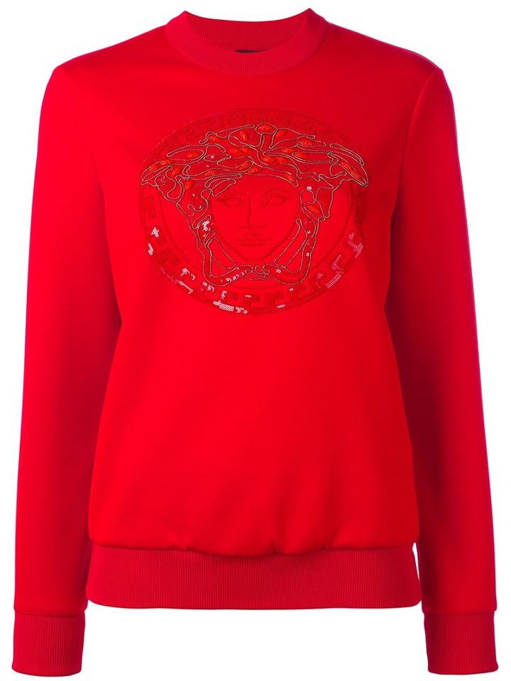 Versace Embroidered Medusa Sweatshirt, Women's, Size: 42, Red, Polyester/spandex/elastane/acetate/silk