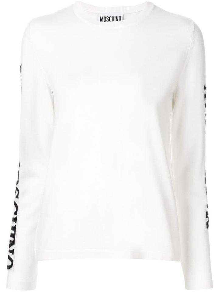 Moschino Logo Sleeve Intarsia Jumper - White