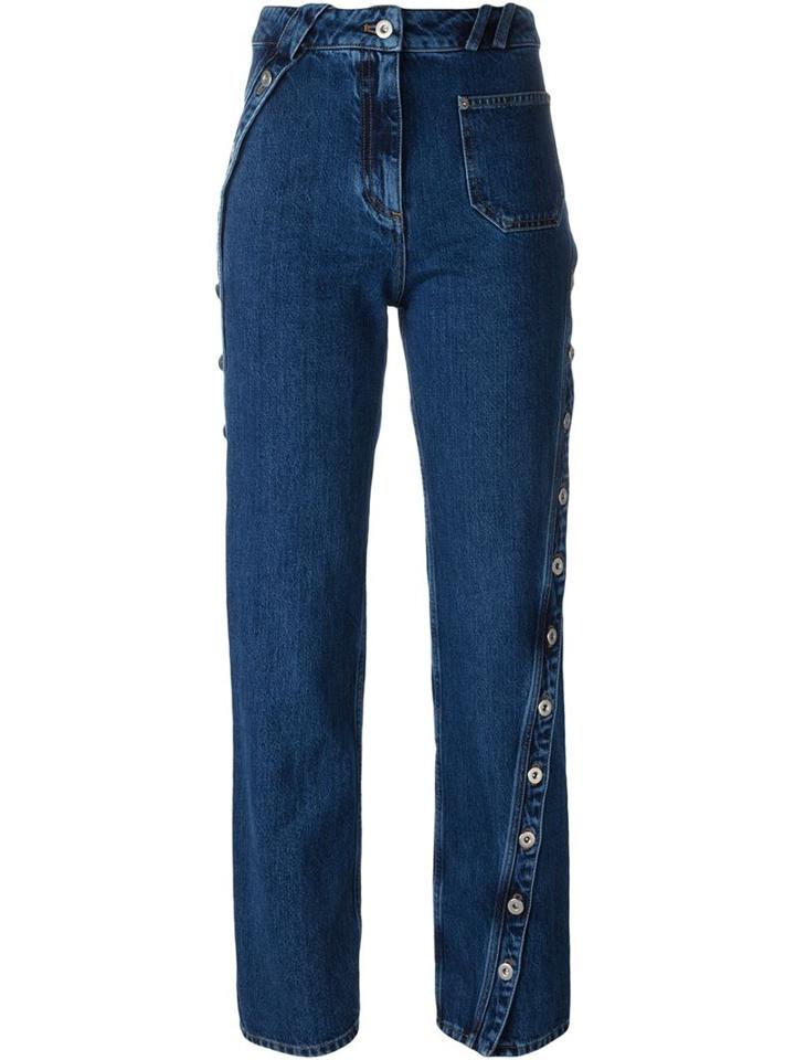 Courrèges Button Detail Straight Leg Jeans, Women's, Size: 38, Blue, Cotton