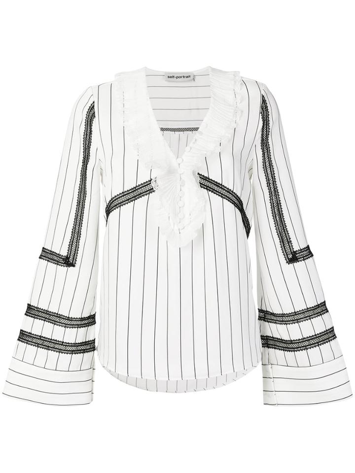 Self-portrait Lace Trim Pinstriped Blouse - White